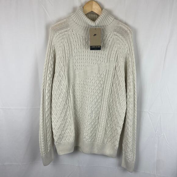 Nike Cable Knit Turtleneck Sweater Ivory Cream White FB7770-072 Men's Size M - Picture 1 of 10